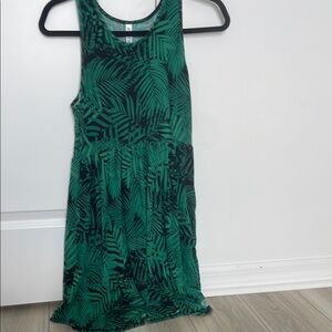 Green Leaf Print Sleeveless Dress